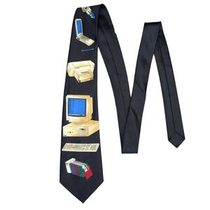 90s Vintage Keystone Computer Retro Tech Aesthetic Black Neck Tie Novelty